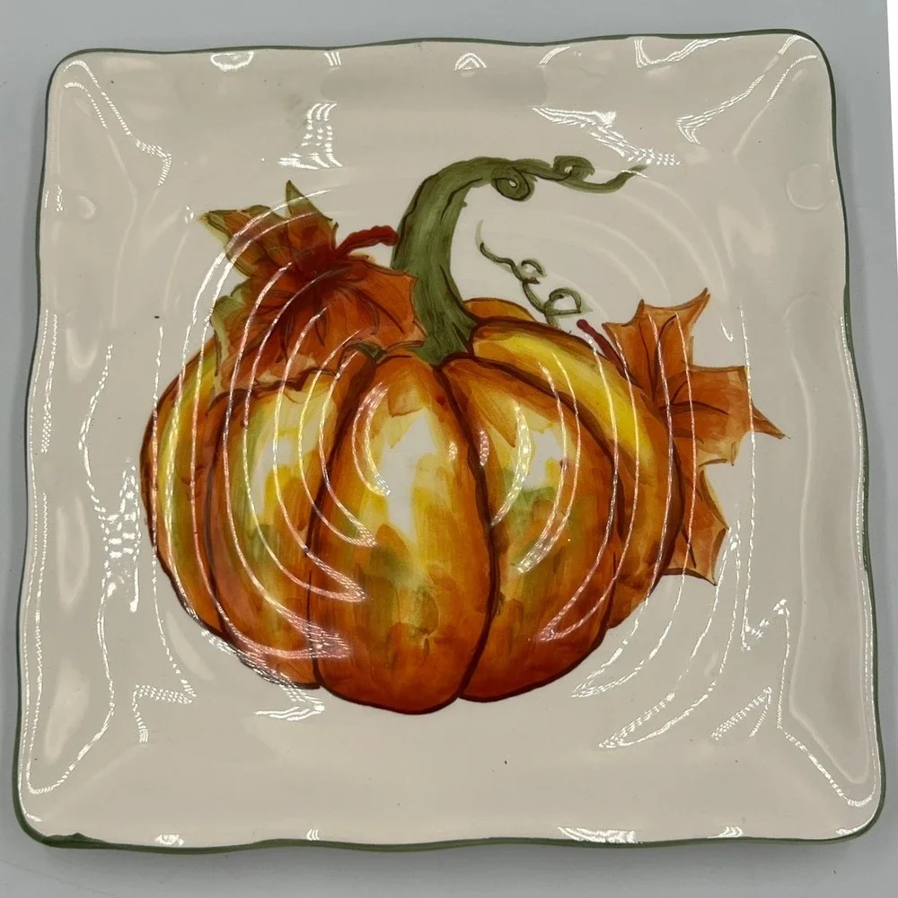 Maxcera Pumpkin Salad Plates Unisex 8.25in Cream NWOT Fall Harvest